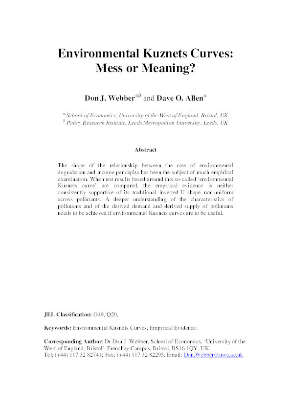 Environmental Kuznets curves: Mess or meaning? Thumbnail