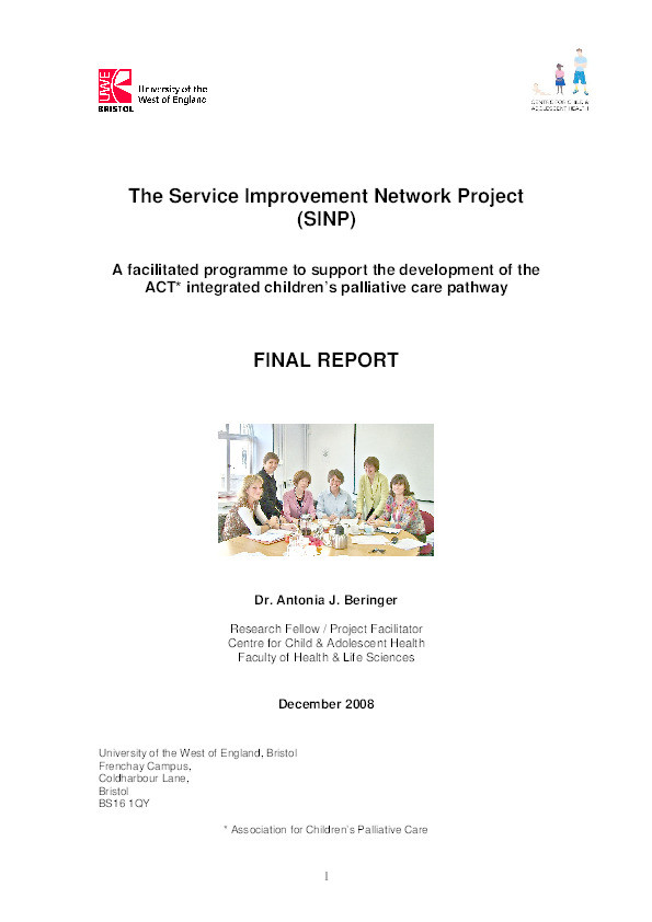 The Service Improvement Network Project (SINP): A facilitated programme to support the development of ACT integrated children’s palliative care pathway Thumbnail