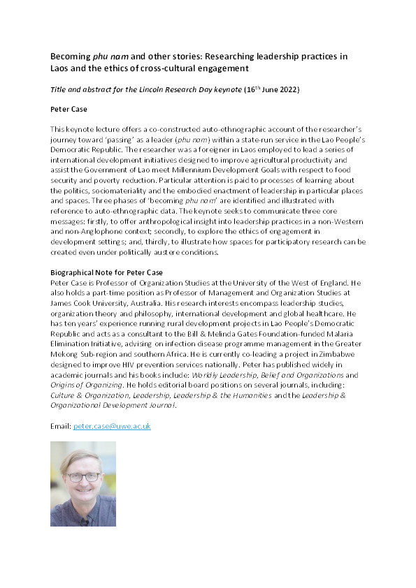 Becoming phu nam and other stories: Researching leadership practices in Laos and the ethics of cross-cultural engagement Thumbnail