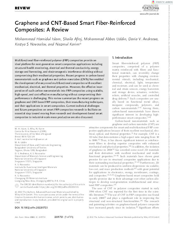 Graphene and CNT‐based smart fiber‐reinforced composites: A review Thumbnail