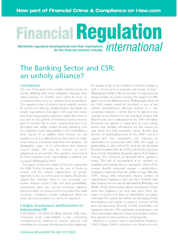 The banking sector and CSR: An unholy alliance? Thumbnail