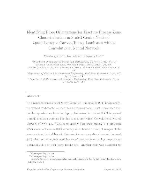 Identifying fibre orientations for fracture process zone characterization in scaled centre-notched quasi-isotropic carbon/epoxy laminates with a convolutional neural network Thumbnail