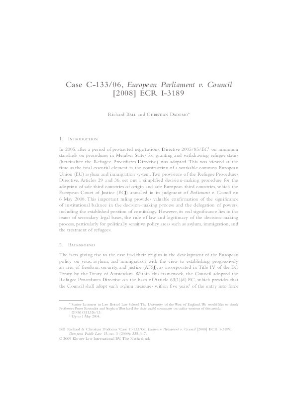 Case C-133/06 European Parliament v Council [2008] ECR I-3189 Thumbnail