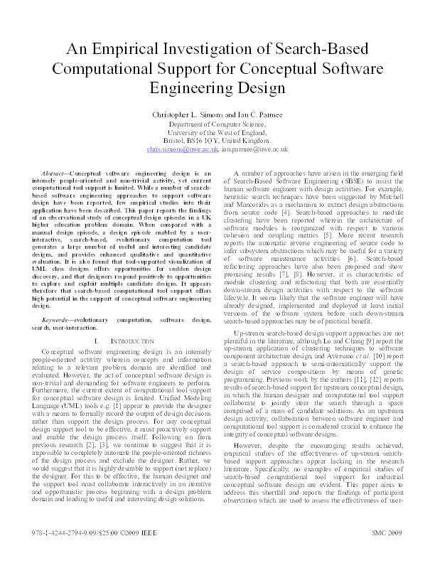 An empirical investigation of search-based computational support for conceptual software engineering design Thumbnail