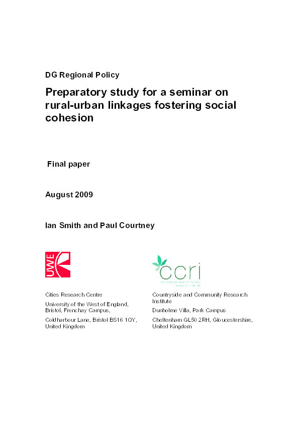 Preparatory study for a seminar on rural-urban linkages fostering social cohesion Thumbnail