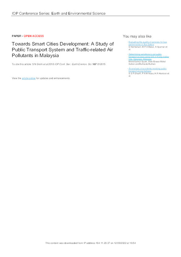 Towards smart cities development: A study of public transport system and traffic-related air pollutants in Malaysia Thumbnail