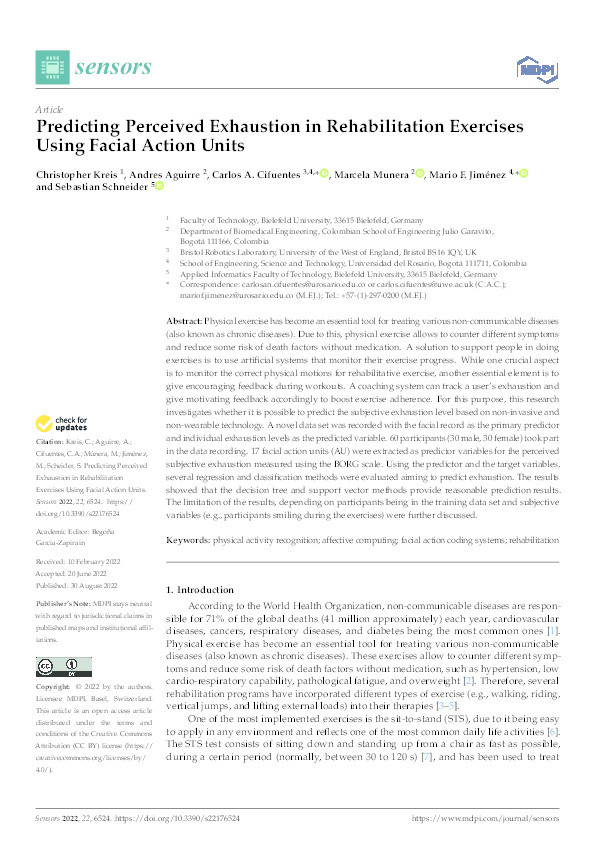 Predicting perceived exhaustion in rehabilitation exercises using facial action units Thumbnail