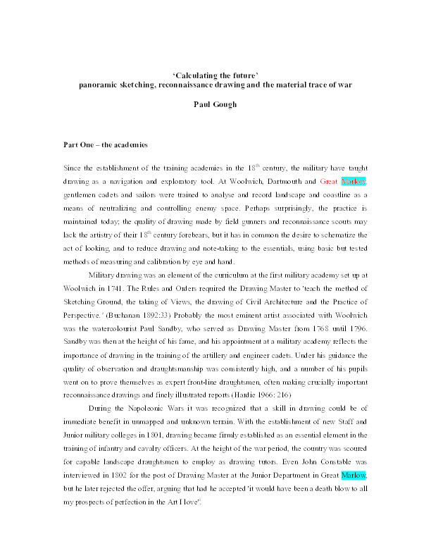 ‘Calculating the future’ – panoramic sketching, reconnaissance drawing and the material trace of war Thumbnail