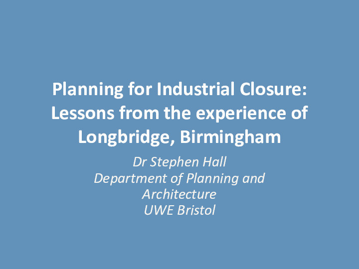 Planning for industrial closure: Observations from the experience of Longbridge, Birmingham Thumbnail