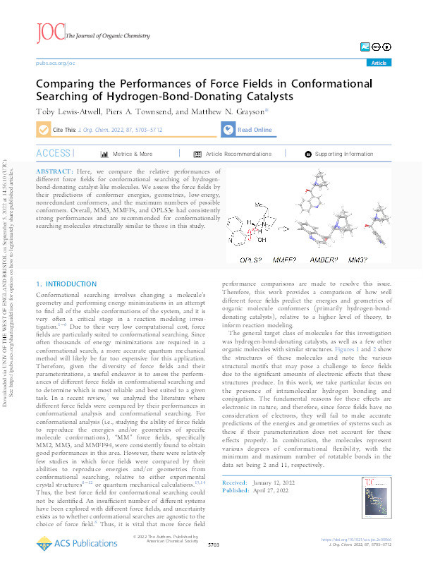 Comparing the performances of force fields in conformational searching of Hydrogen-bond-donating catalysts Thumbnail