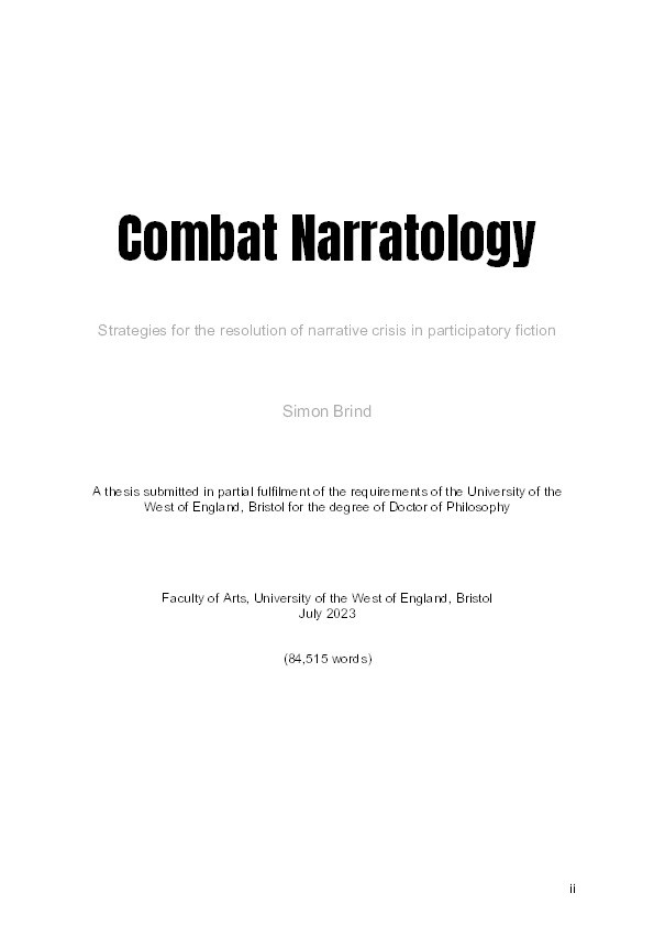 Combat narratology - Strategies for the resolution of narrative crisis in participatory fiction Thumbnail