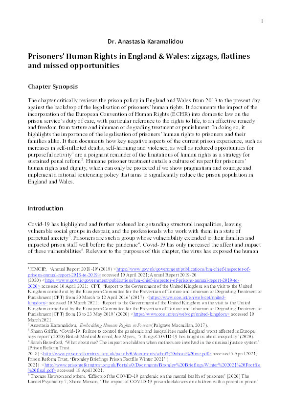 Prisoners' human rights in England & Wales: Zigzags, flatlines and missed opportunities Thumbnail