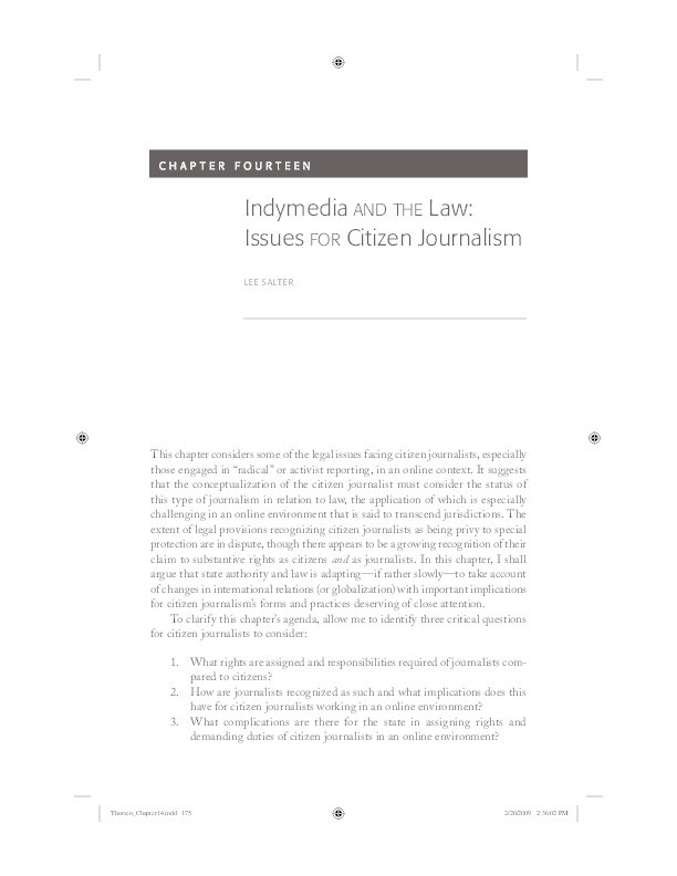 Independent Media Centres and the Law: Some problems for citizen journalism Thumbnail