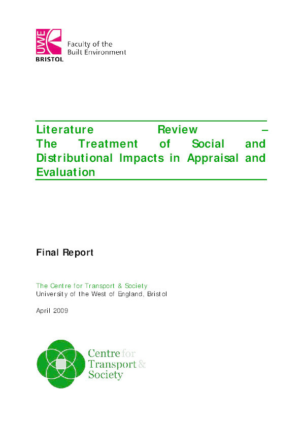 Literature review – The treatment of social and distributional impacts in appraisal and evaluation Thumbnail