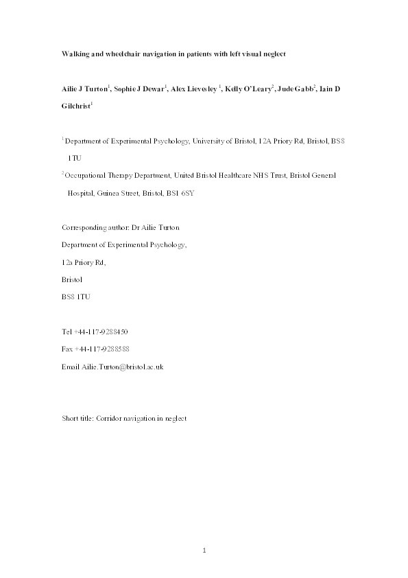 Walking and wheelchair navigation in patients with left visual neglect Thumbnail