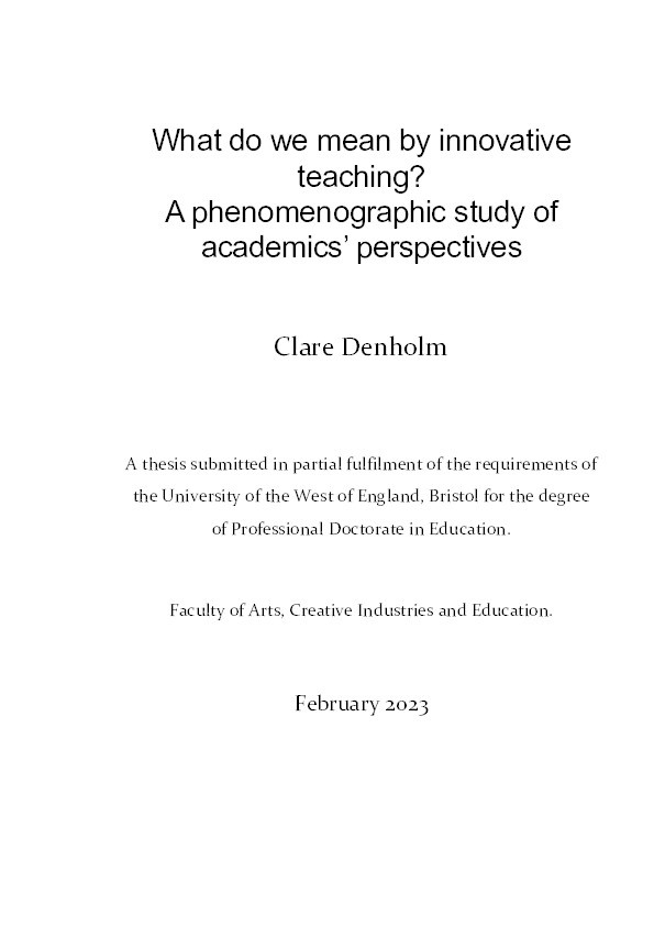 What do we mean by innovative teaching? A phenomenographic study of academics’ perspectives Thumbnail