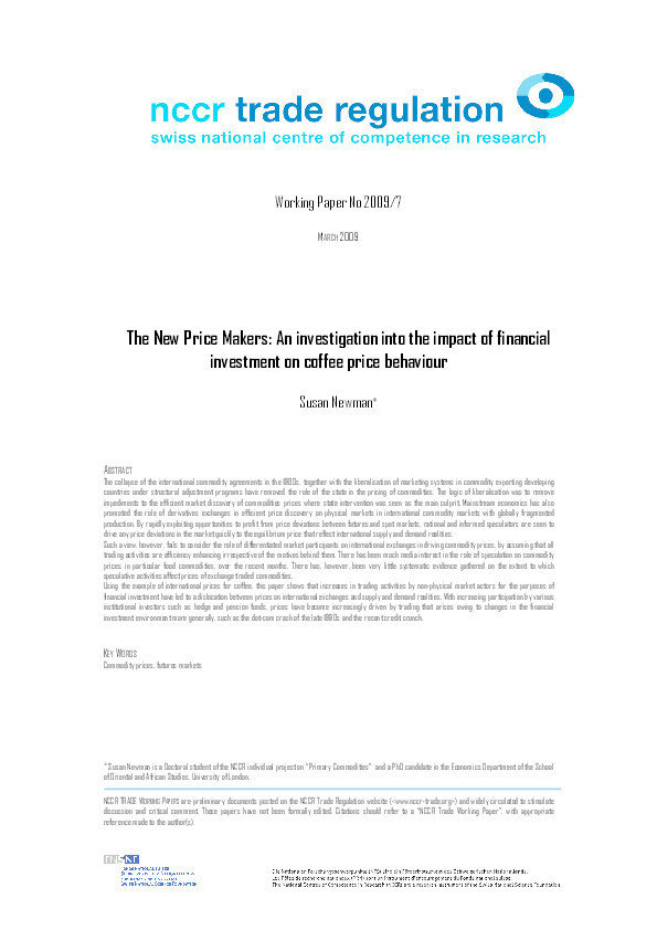 The New Price Makers: An investigation into the impact of financial investment on coffee price behaviour Thumbnail