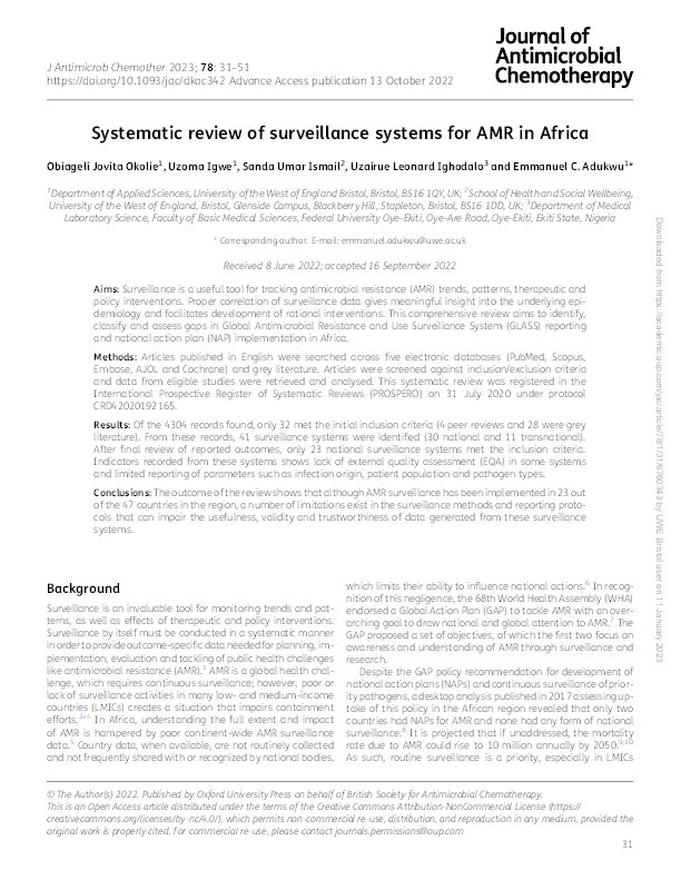 Systematic review of surveillance systems for AMR in Africa Thumbnail