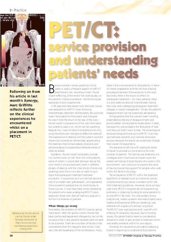 PET/CT: Service provision and understanding patients’ needs Thumbnail