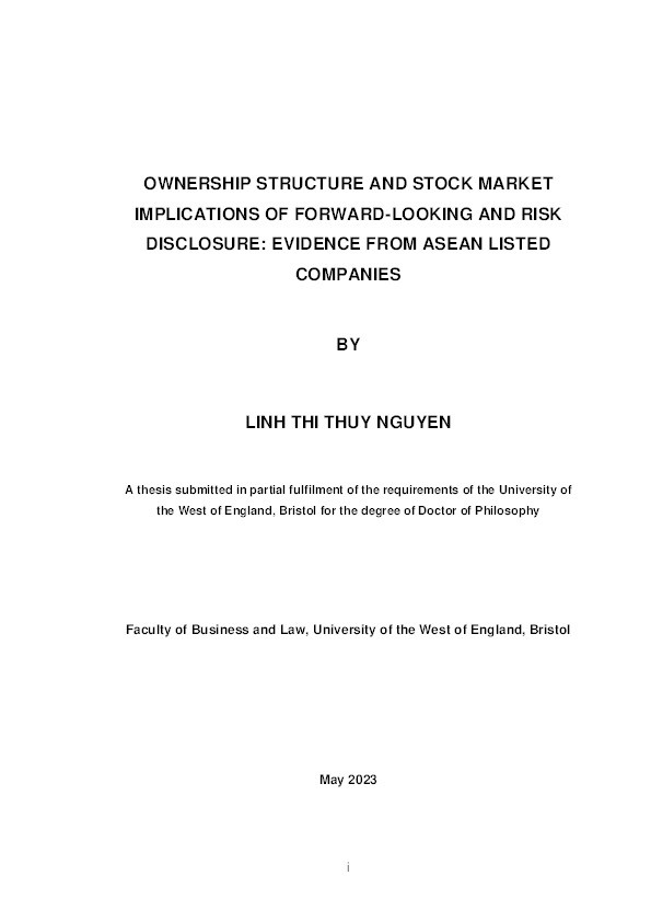 Ownership structure and stock market implications of forward-looking and risk disclosure: Evidence from Asean listed companies Thumbnail
